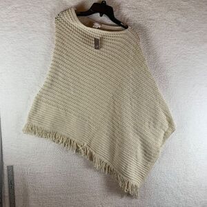 J.Jill Women's Cotton Blend Wool Fringe Hem Asymmetric Knit Poncho One‎ Size NWT